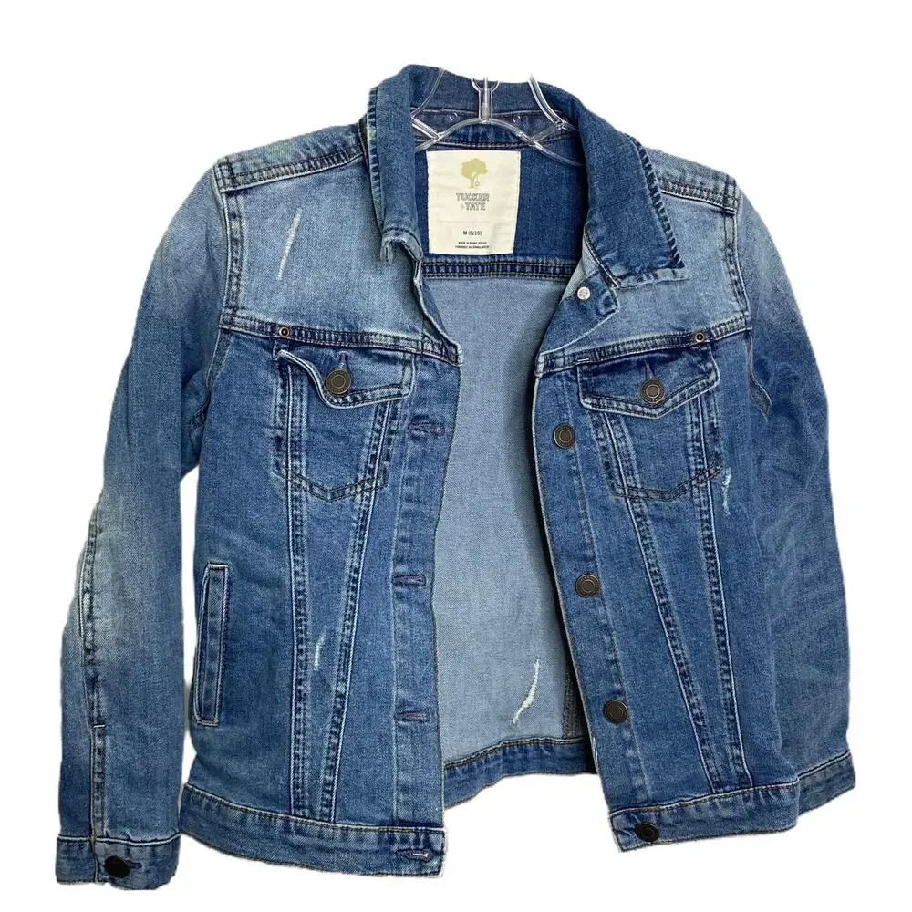 Tucker + Tate Women's Sz M Denim Jean Jacket Button Front Blue Collared Classic